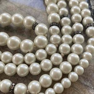 Elegant Glass Pearl Lariat Tassel Necklace With Rondel Rhinestones Chain Tassels